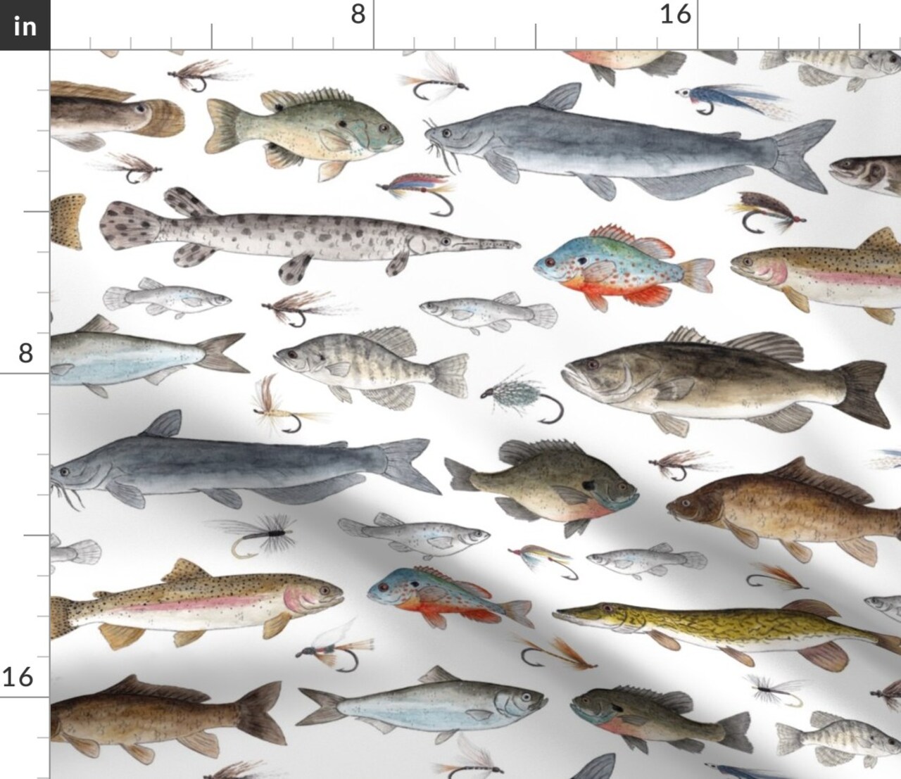 Fish Fishing Salmon Cabin Trout Fisherman Lures Sunfish Tackle Stream Muskie Sturgeon Custom Printed Fabric by Spoonflower Various Fabrics by the Yard or Fat Quarter 14884713